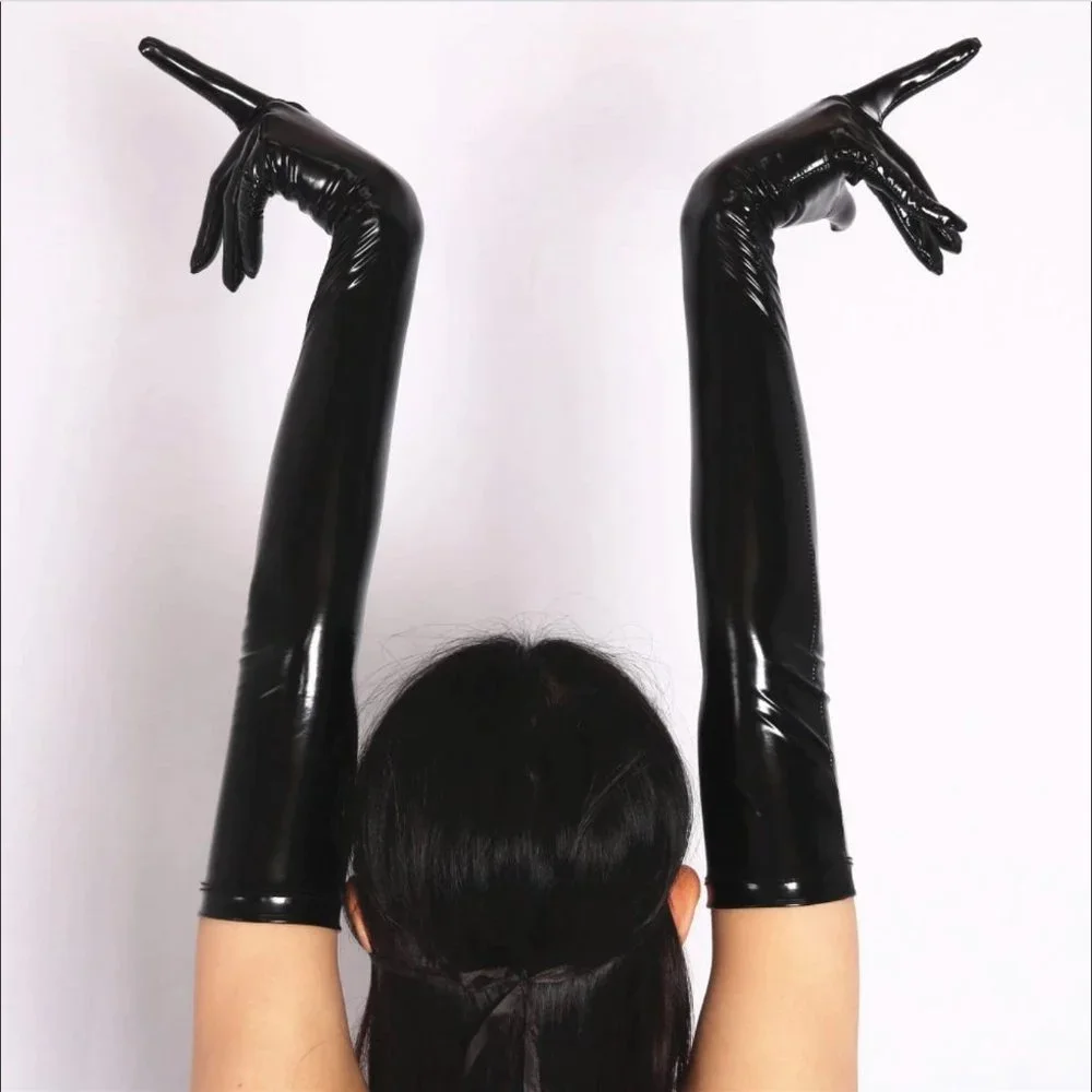 FA Latex Cosplay Black Long Gloves